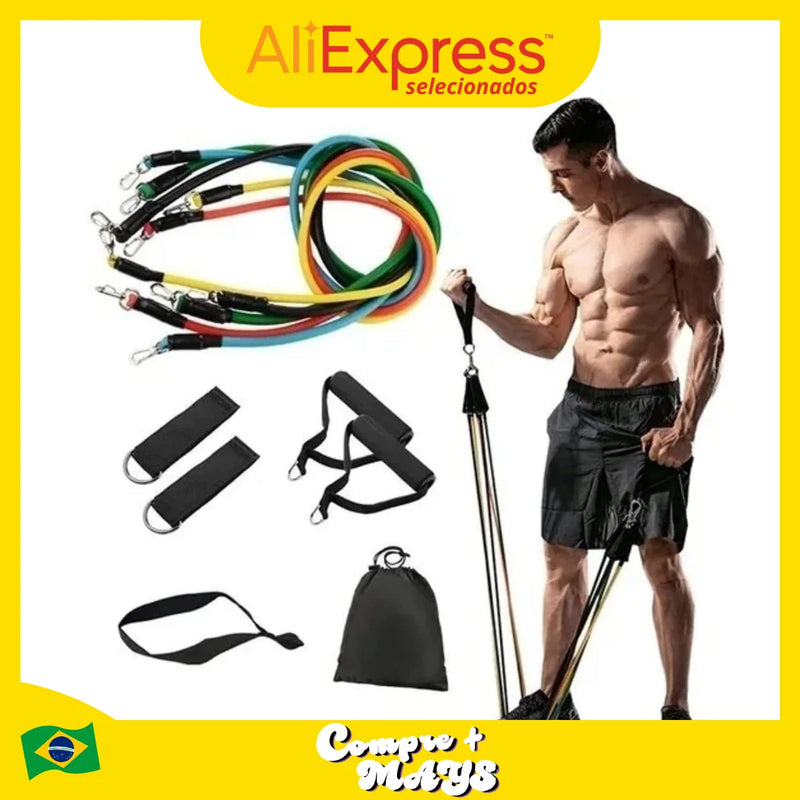 Kit Elástico Extensor 11 Itens – Treine em Casa com Performance e Praticidade