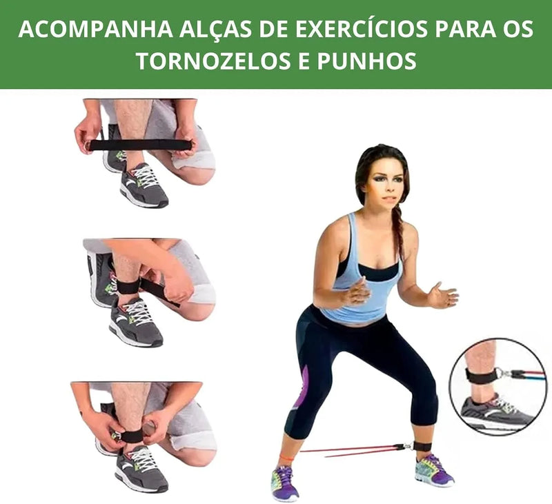 Kit Elástico Extensor 11 Itens – Treine em Casa com Performance e Praticidade