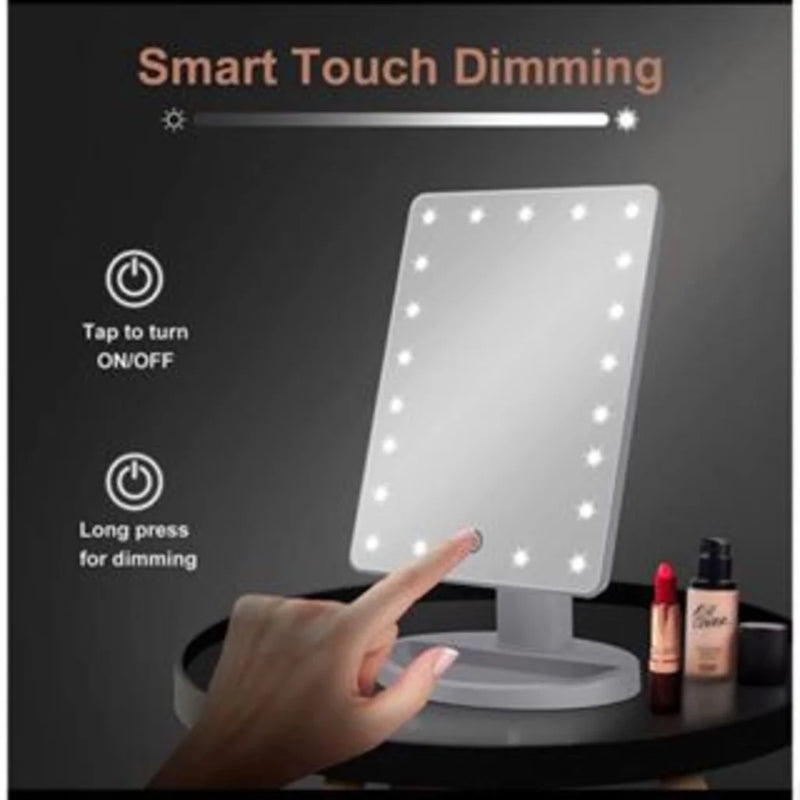 Espelho de Maquiagem Touch Screen 16 LEDs – Iluminação Ajustável e Rotação 360°