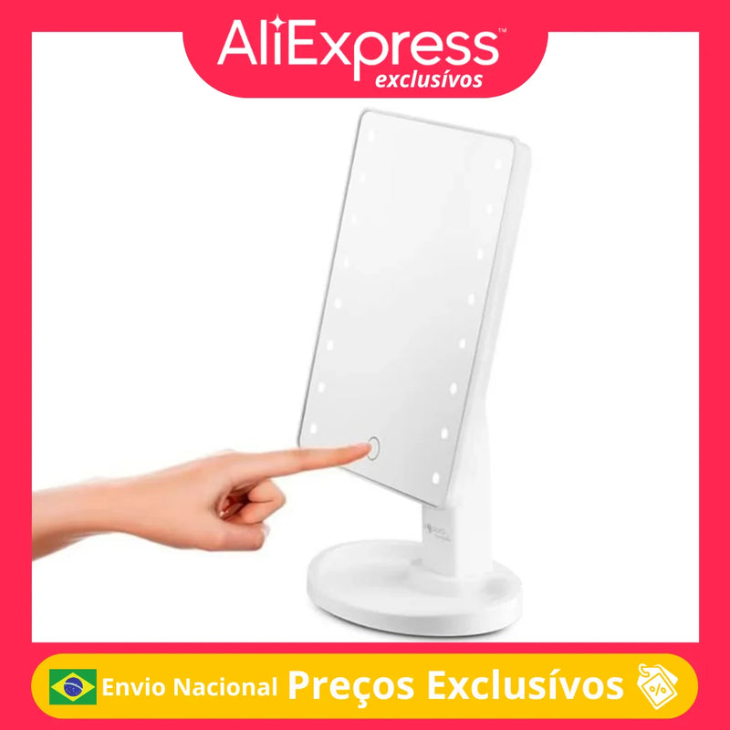Espelho de Maquiagem Touch Screen 16 LEDs – Iluminação Ajustável e Rotação 360°