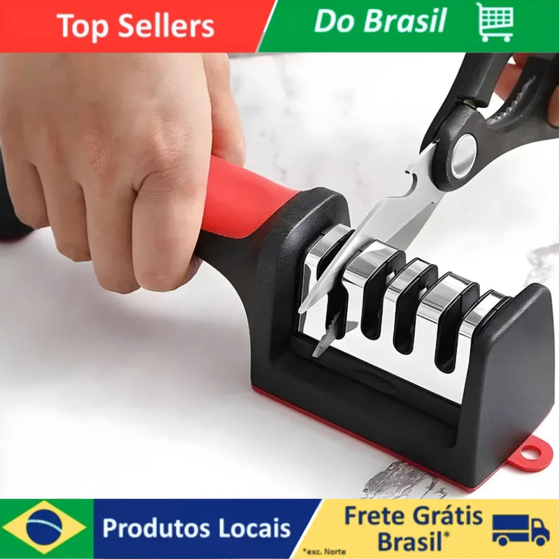 Amolador Afiador de Facas Para Cozinha em Inox Com 3 Afiadores Profissional