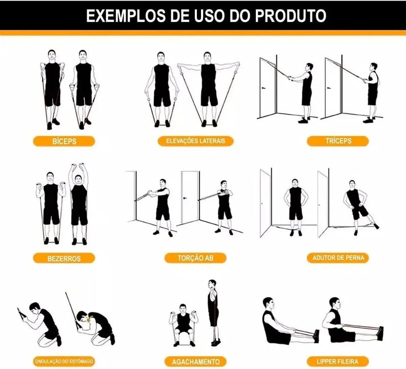 Kit Elástico Extensor 11 Itens – Treine em Casa com Performance e Praticidade