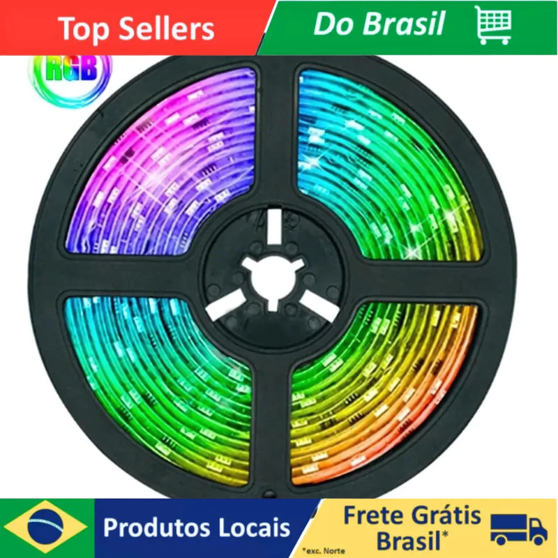 Fita LED RGB 5m – Iluminação Decorativa Autocolante