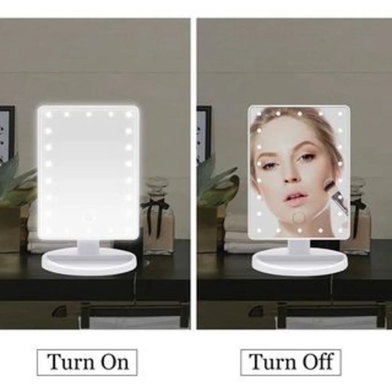 Espelho de Maquiagem Touch Screen 16 LEDs – Iluminação Ajustável e Rotação 360°