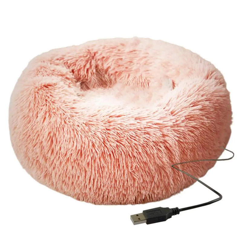 Cama Redonda de Pelúcia com Aquecimento USB – Conforto Premium para Cães e Gatos