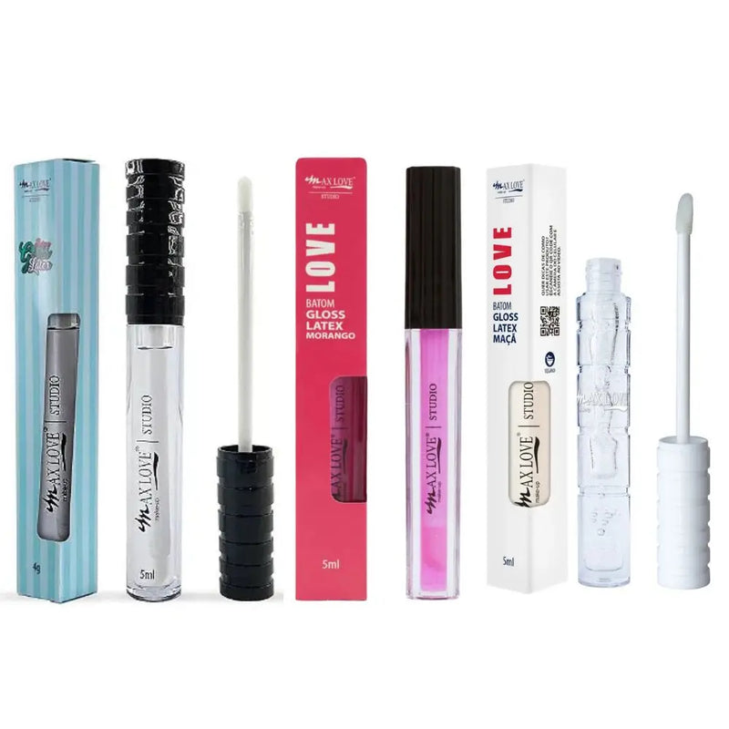 Kit 3 Batons Gloss Látex Max Love – Brilho e Cor Intensa para Seus Lábios