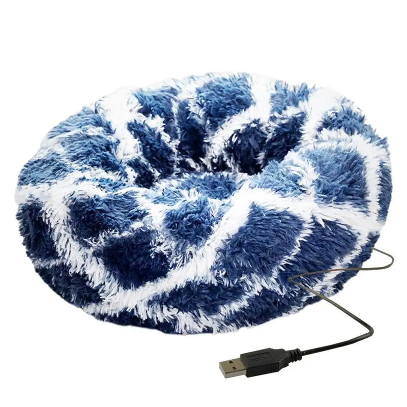 Cama Redonda de Pelúcia com Aquecimento USB – Conforto Premium para Cães e Gatos