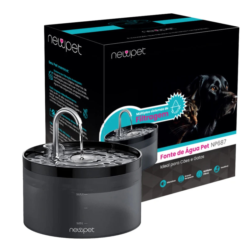 Fonte de Água Automática Newpet 2L – Hidratação Saudável para Gatos e Cães