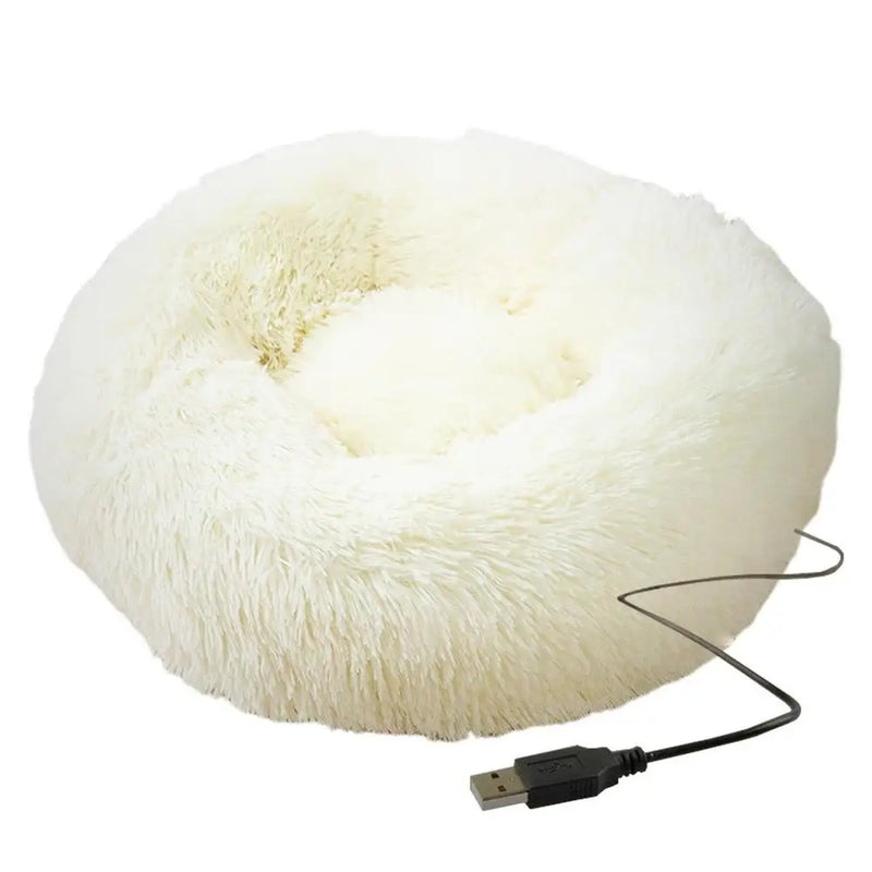 Cama Redonda de Pelúcia com Aquecimento USB – Conforto Premium para Cães e Gatos