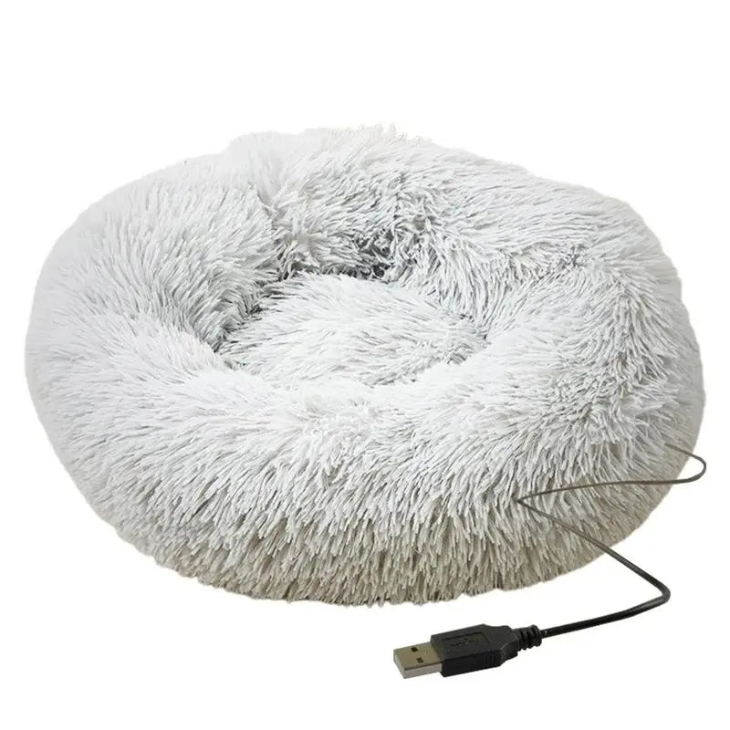 Cama Redonda de Pelúcia com Aquecimento USB – Conforto Premium para Cães e Gatos