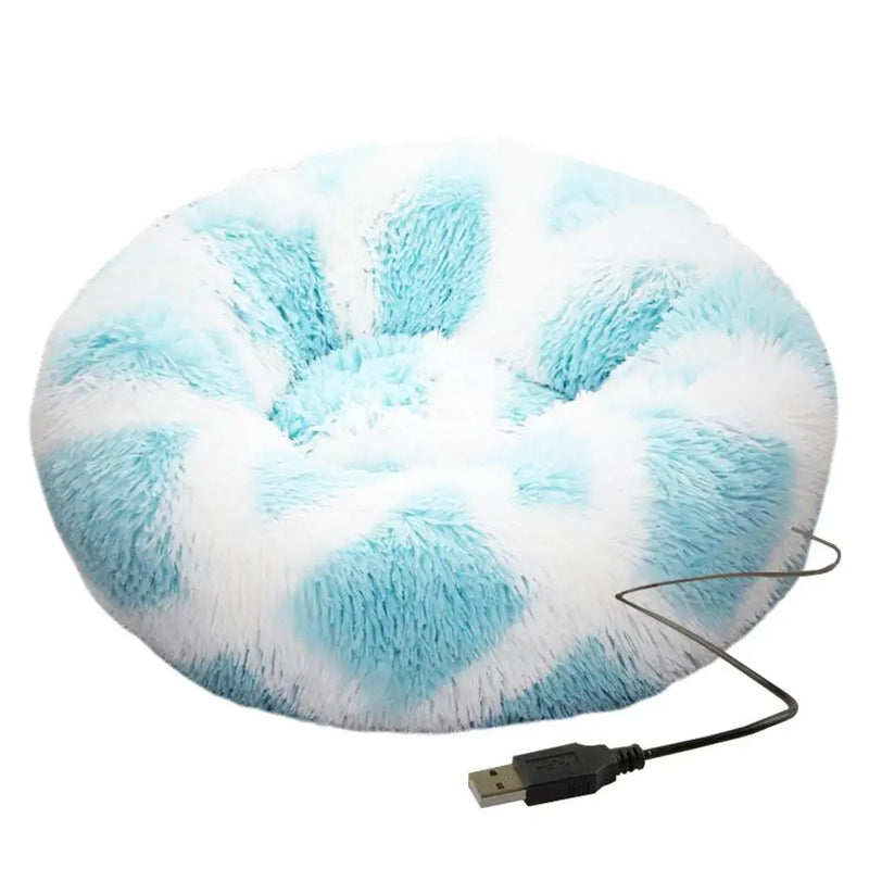 Cama Redonda de Pelúcia com Aquecimento USB – Conforto Premium para Cães e Gatos