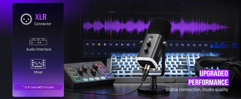 FIFINE USB/XLR Dynamic Microphone with RGB Control/Headphone jack/Mute,MIC for PC Gaming Recording Streaming AmpliGame-AM8