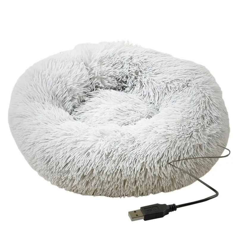Cama Redonda de Pelúcia com Aquecimento USB – Conforto Premium para Cães e Gatos