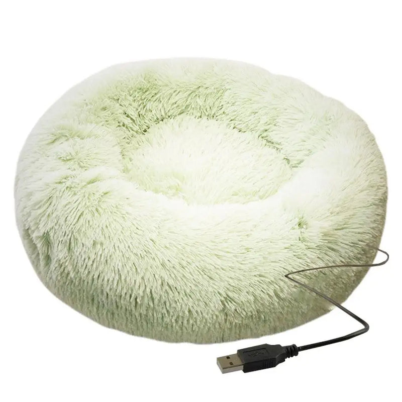 Cama Redonda de Pelúcia com Aquecimento USB – Conforto Premium para Cães e Gatos