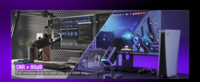 FIFINE USB/XLR Dynamic Microphone with RGB Control/Headphone jack/Mute,MIC for PC Gaming Recording Streaming AmpliGame-AM8