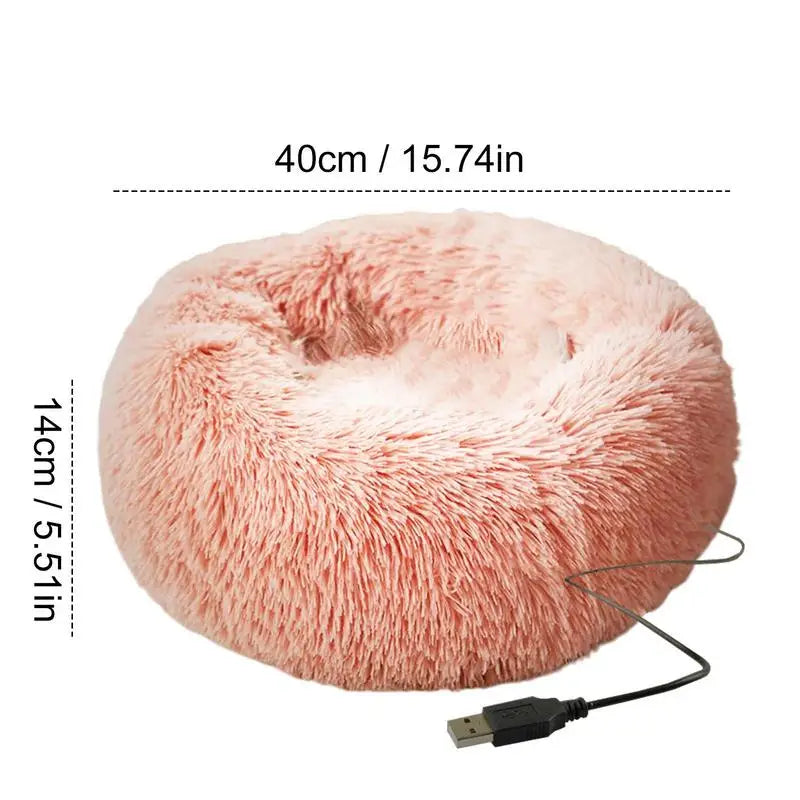 Cama Redonda de Pelúcia com Aquecimento USB – Conforto Premium para Cães e Gatos