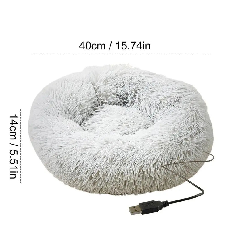 Cama Redonda de Pelúcia com Aquecimento USB – Conforto Premium para Cães e Gatos