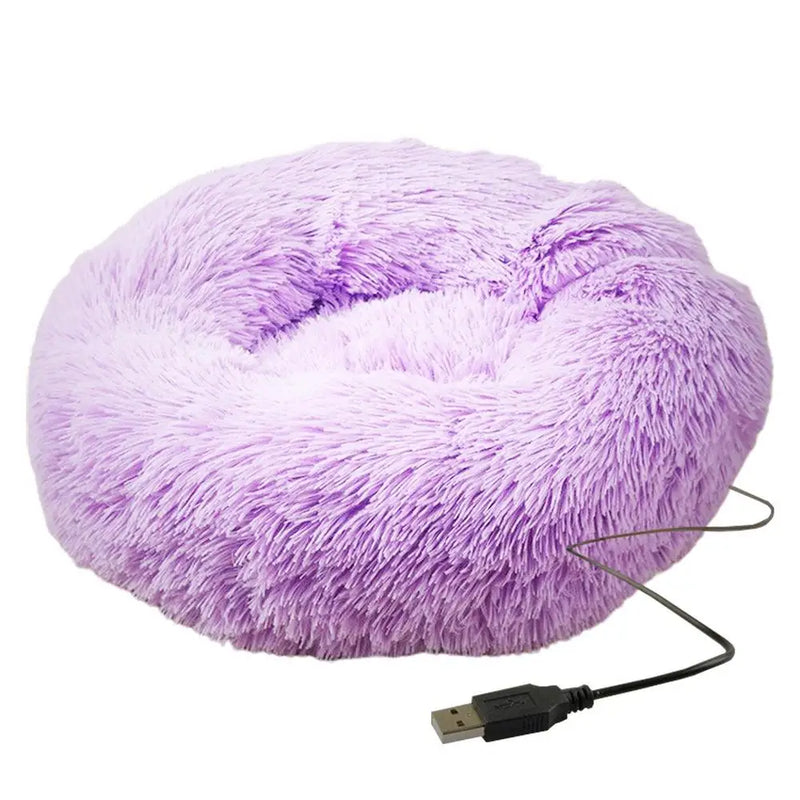 Cama Redonda de Pelúcia com Aquecimento USB – Conforto Premium para Cães e Gatos