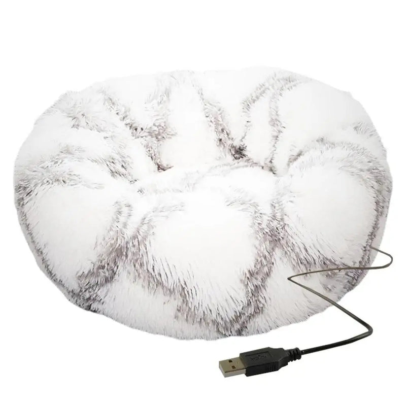 Cama Redonda de Pelúcia com Aquecimento USB – Conforto Premium para Cães e Gatos