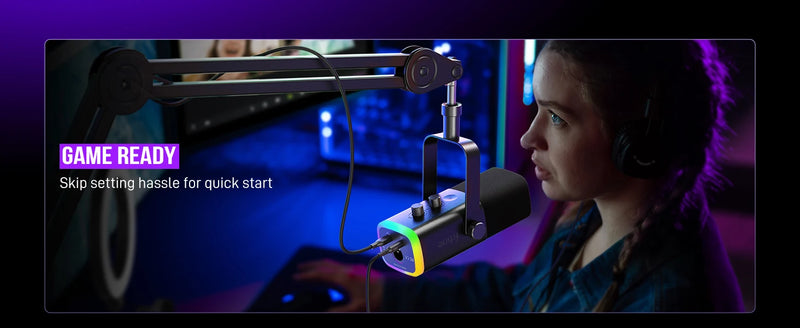 FIFINE USB/XLR Dynamic Microphone with RGB Control/Headphone jack/Mute,MIC for PC Gaming Recording Streaming AmpliGame-AM8